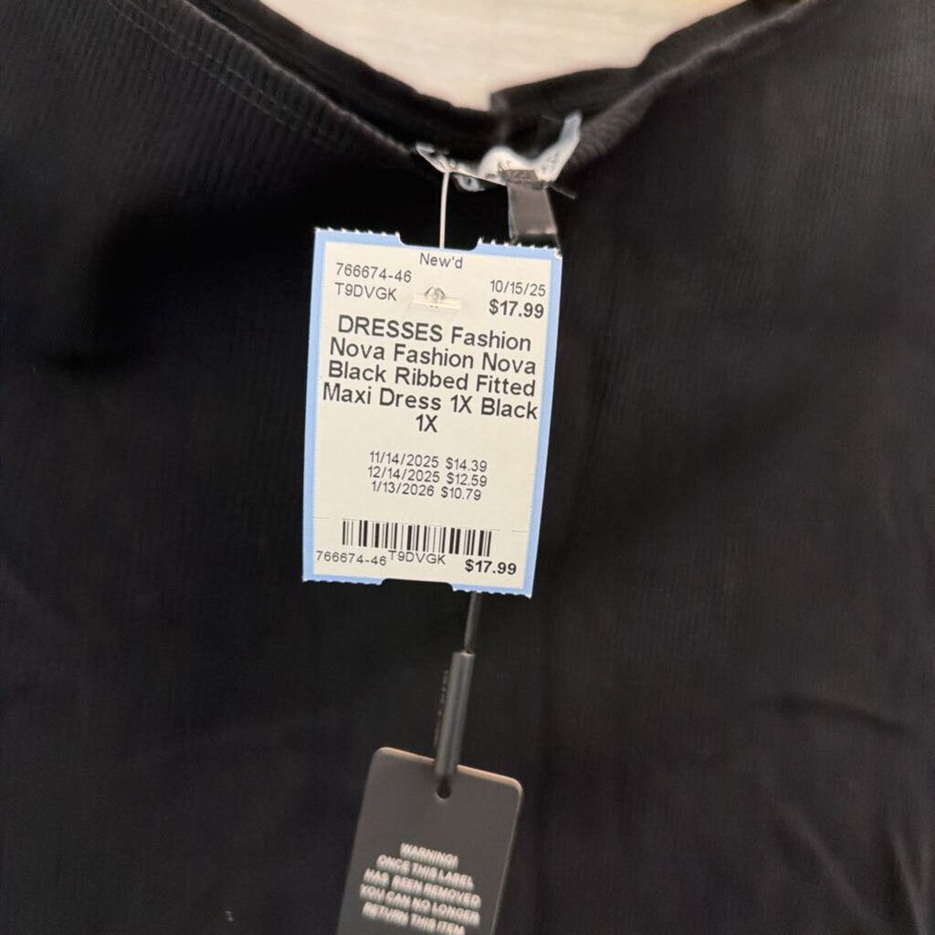 Fashion Nova Black Ribbed Fitted Maxi Dress 1X