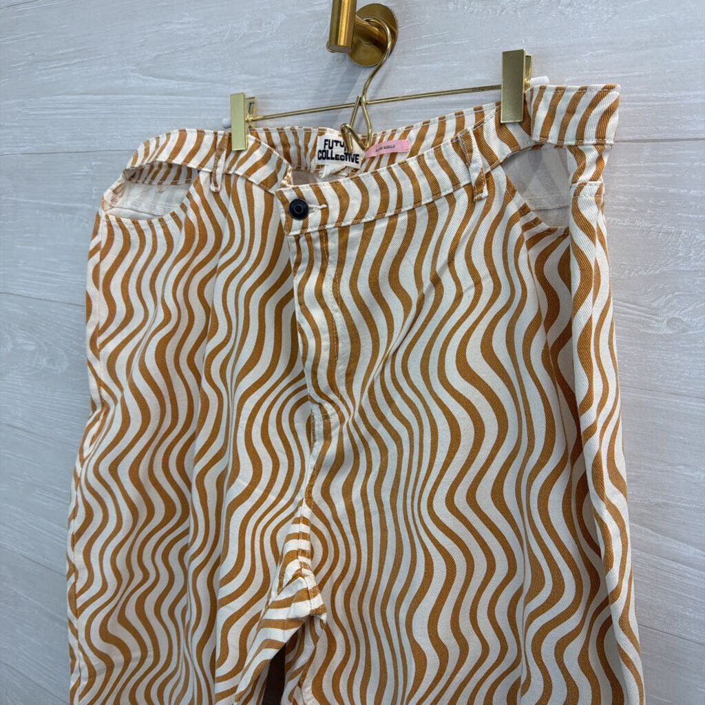 Future Collective White/ Brown Print Wide Leg Pants 18