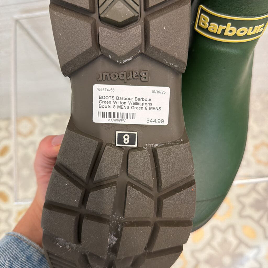 Barbour Green Wilton Wellingtons Boots 8 MENS