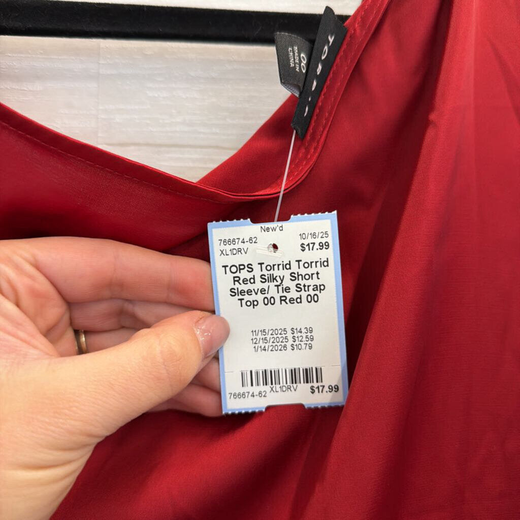 Torrid Red Silky Short Sleeve/ Tie Strap Top 00