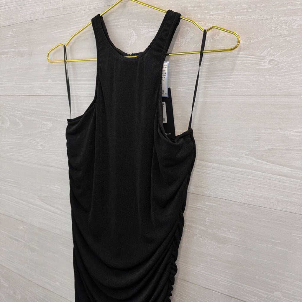 Fashion Nova Black Fitted Ruched Maxi Dress Extra Large