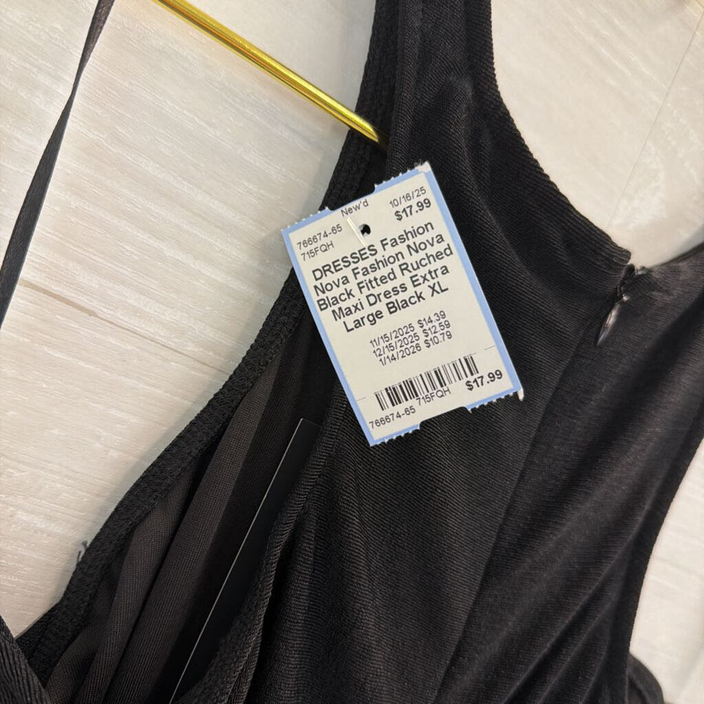 Fashion Nova Black Fitted Ruched Maxi Dress Extra Large