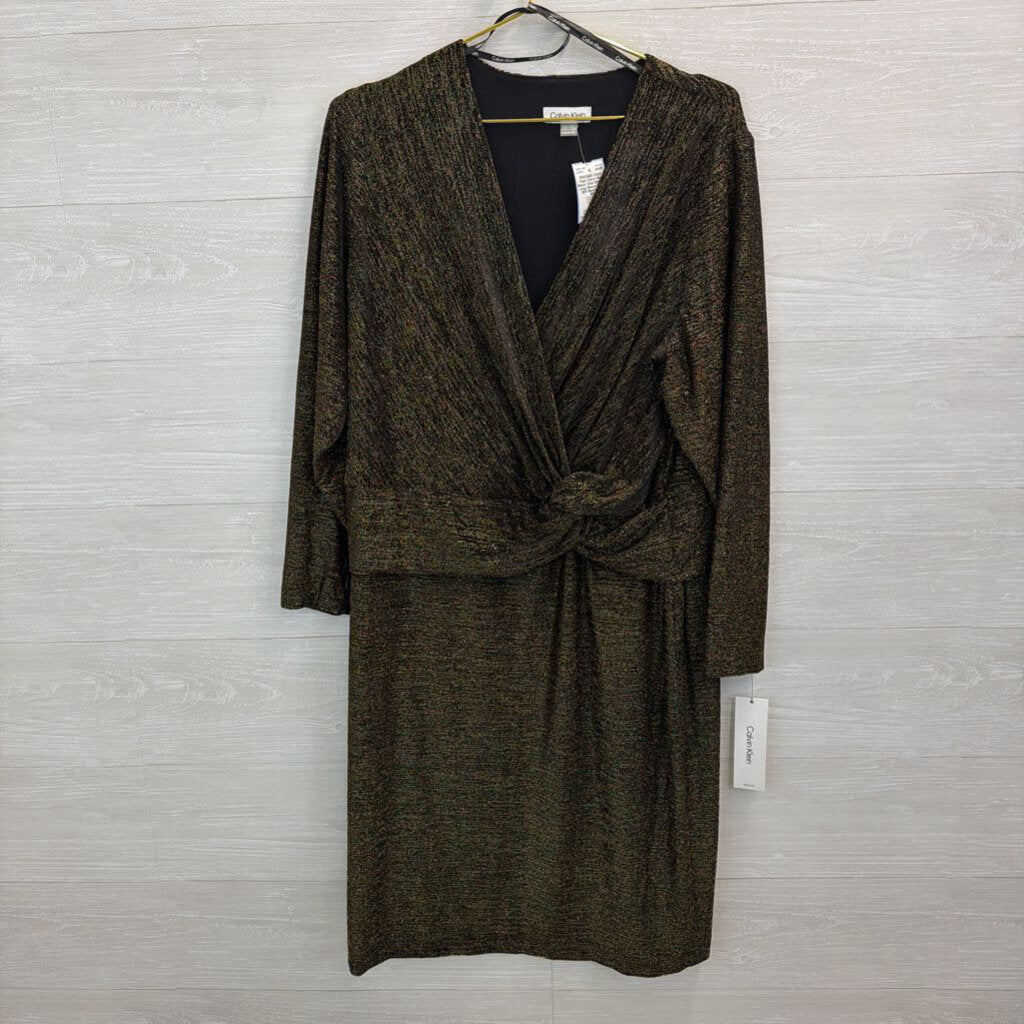 Calvin Klein Black/ Gold Shimmer Long Sleeve Dress 16W