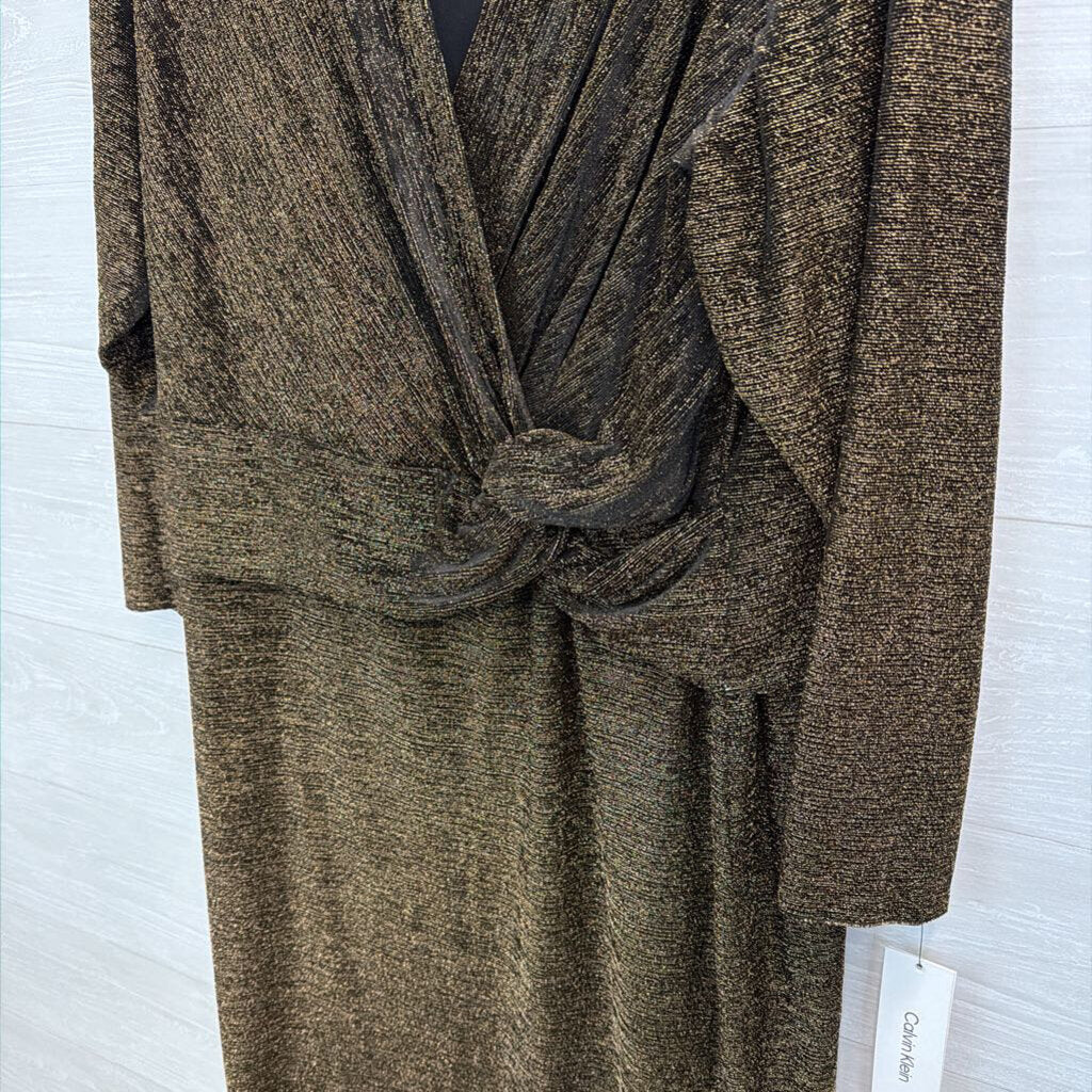 Calvin Klein Black/ Gold Shimmer Long Sleeve Dress 16W
