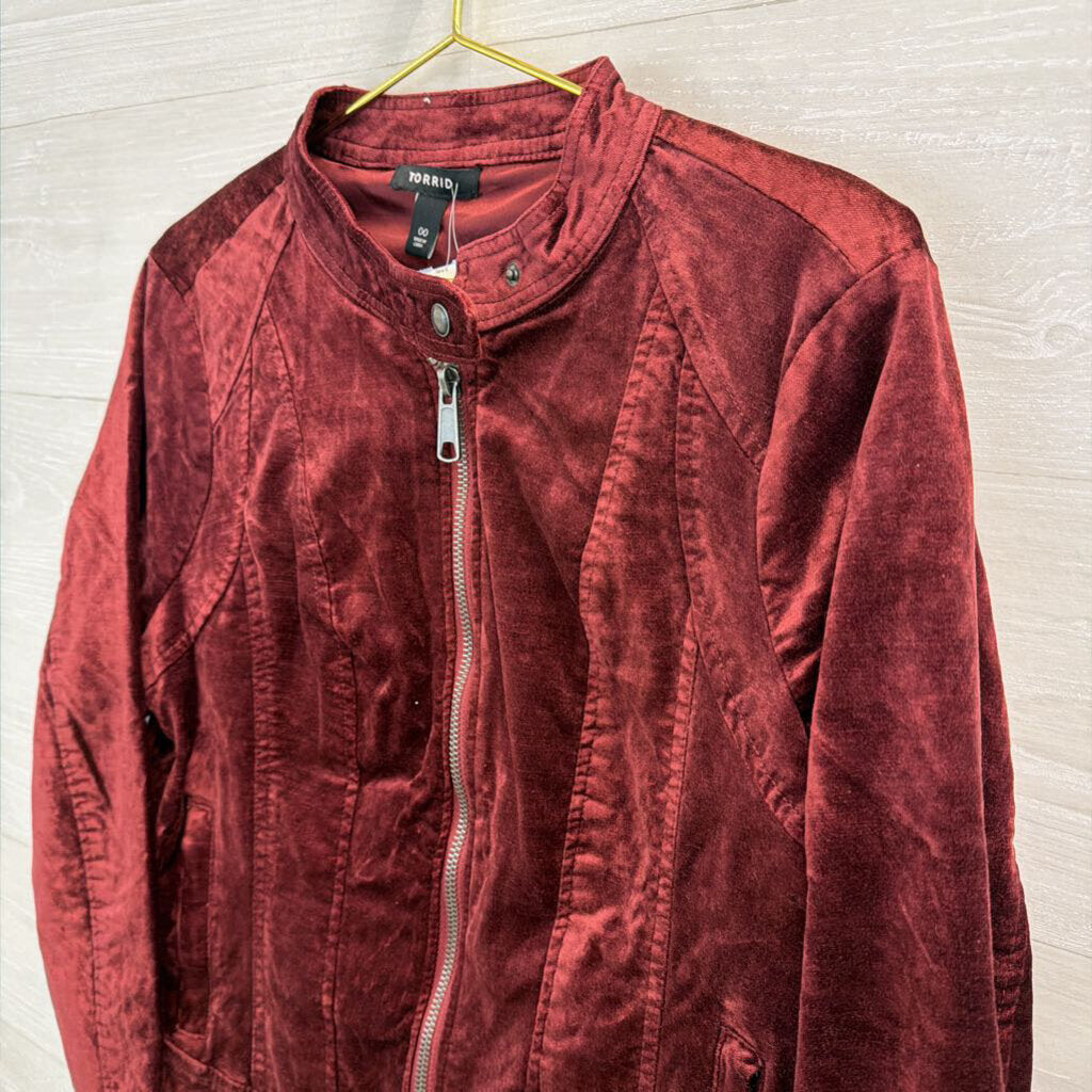 Torrid Burgundy Velvet Moto Jacket 00