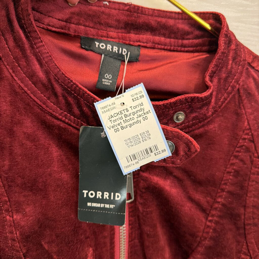 Torrid Burgundy Velvet Moto Jacket 00