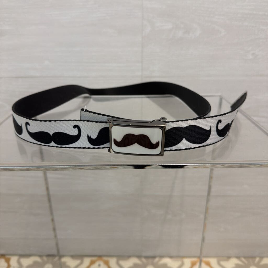 Buckle Down Black/ White Mustache Print Seatbelt Belt Large