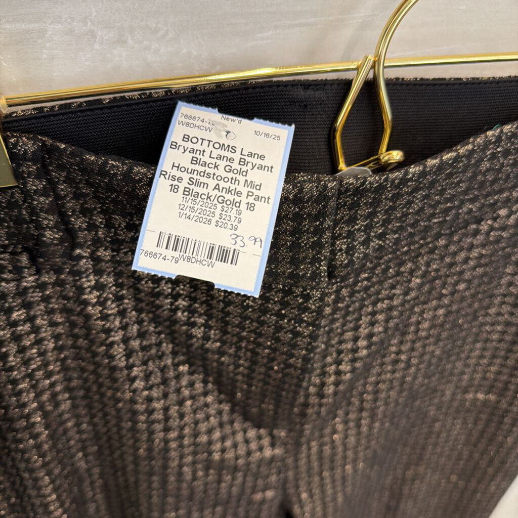 Lane Bryant Black Gold Houndstooth Mid Rise Slim Ankle Pant 18