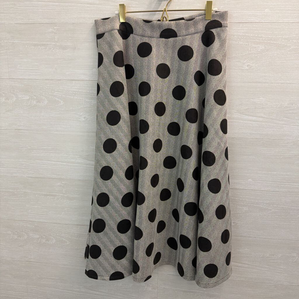 Beulah Retro Style Grey/Black Polka Dot Skirt Large