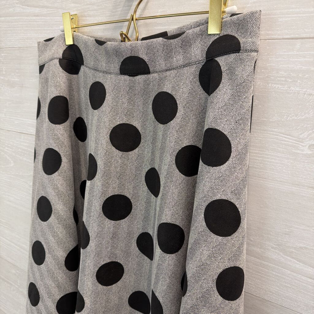 Beulah Retro Style Grey/Black Polka Dot Skirt Large
