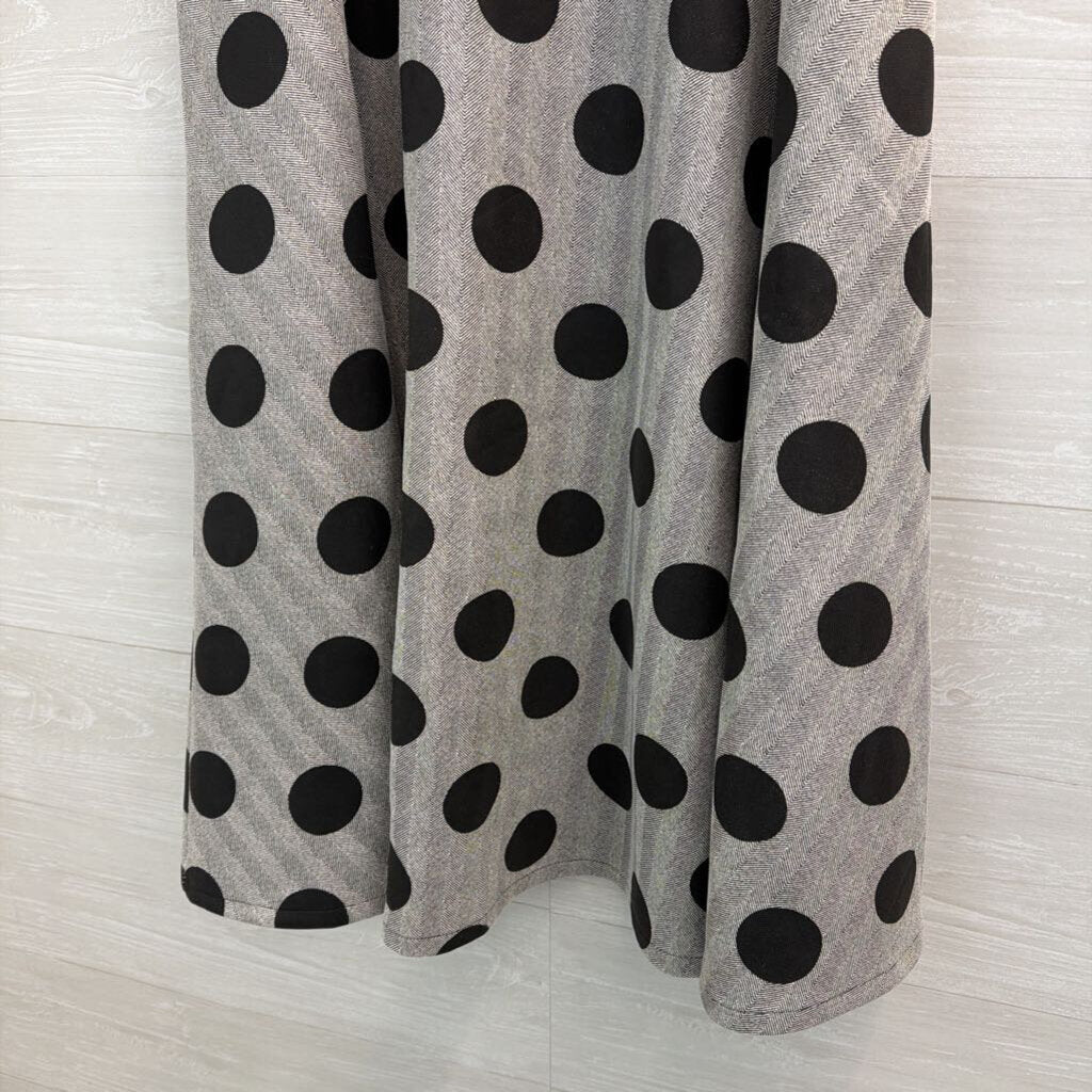 Beulah Retro Style Grey/Black Polka Dot Skirt Large