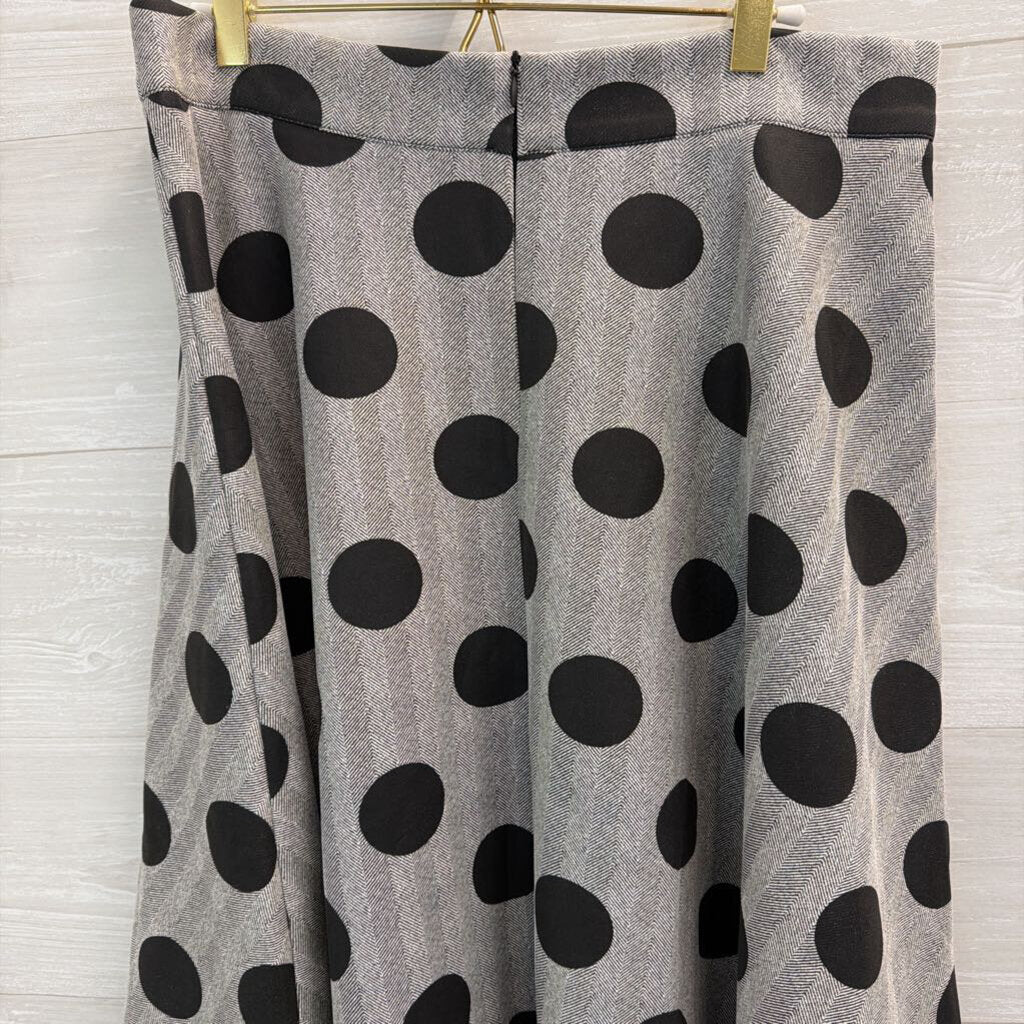 Beulah Retro Style Grey/Black Polka Dot Skirt Large