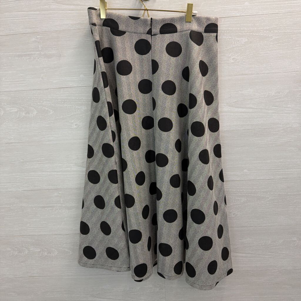 Beulah Retro Style Grey/Black Polka Dot Skirt Large