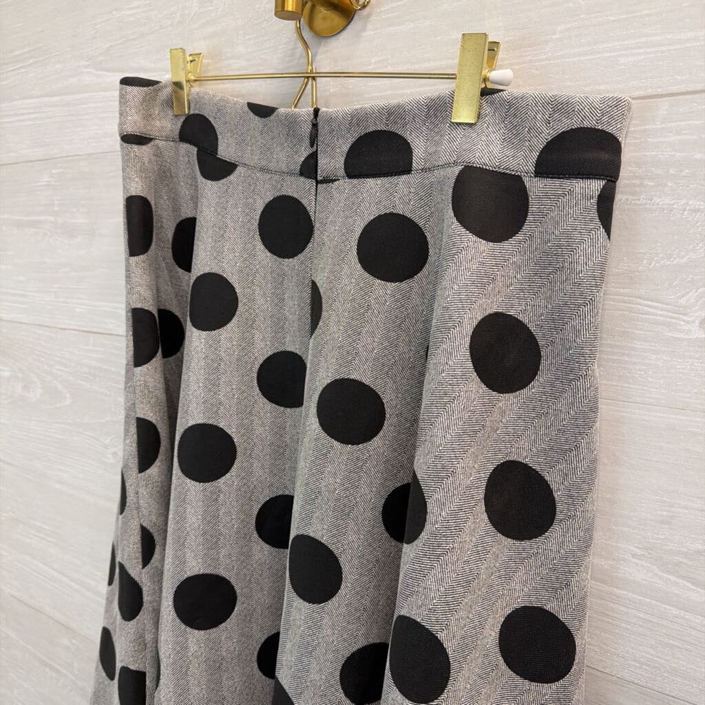Beulah Retro Style Grey/Black Polka Dot Skirt Large