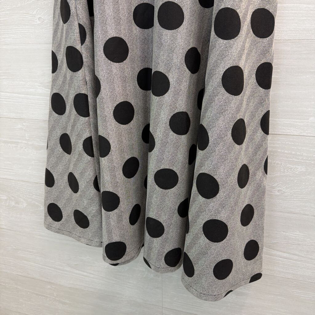 Beulah Retro Style Grey/Black Polka Dot Skirt Large