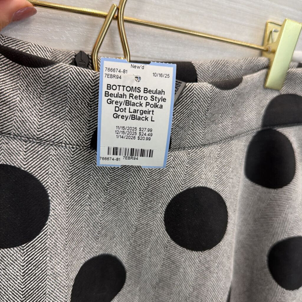 Beulah Retro Style Grey/Black Polka Dot Skirt Large