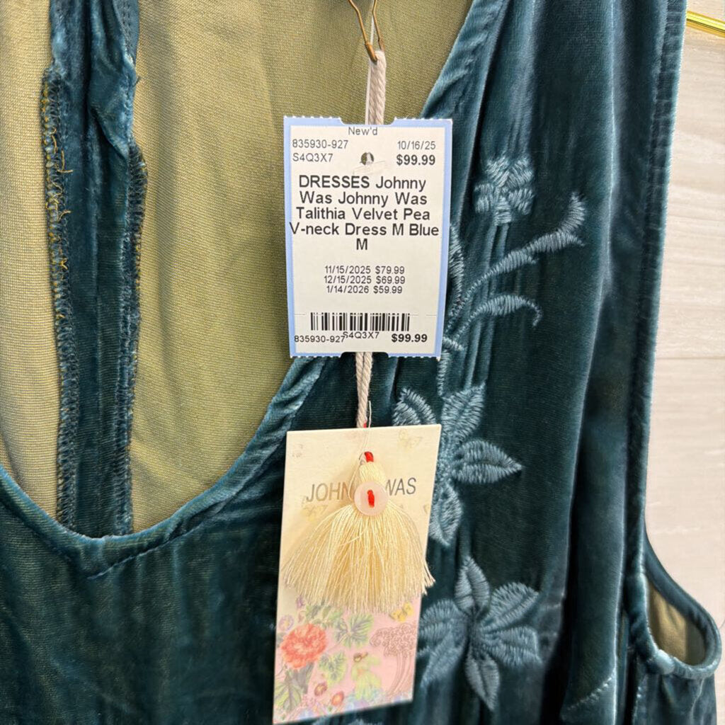 Johnny Was Talithia Velvet Pea V-neck Dress M