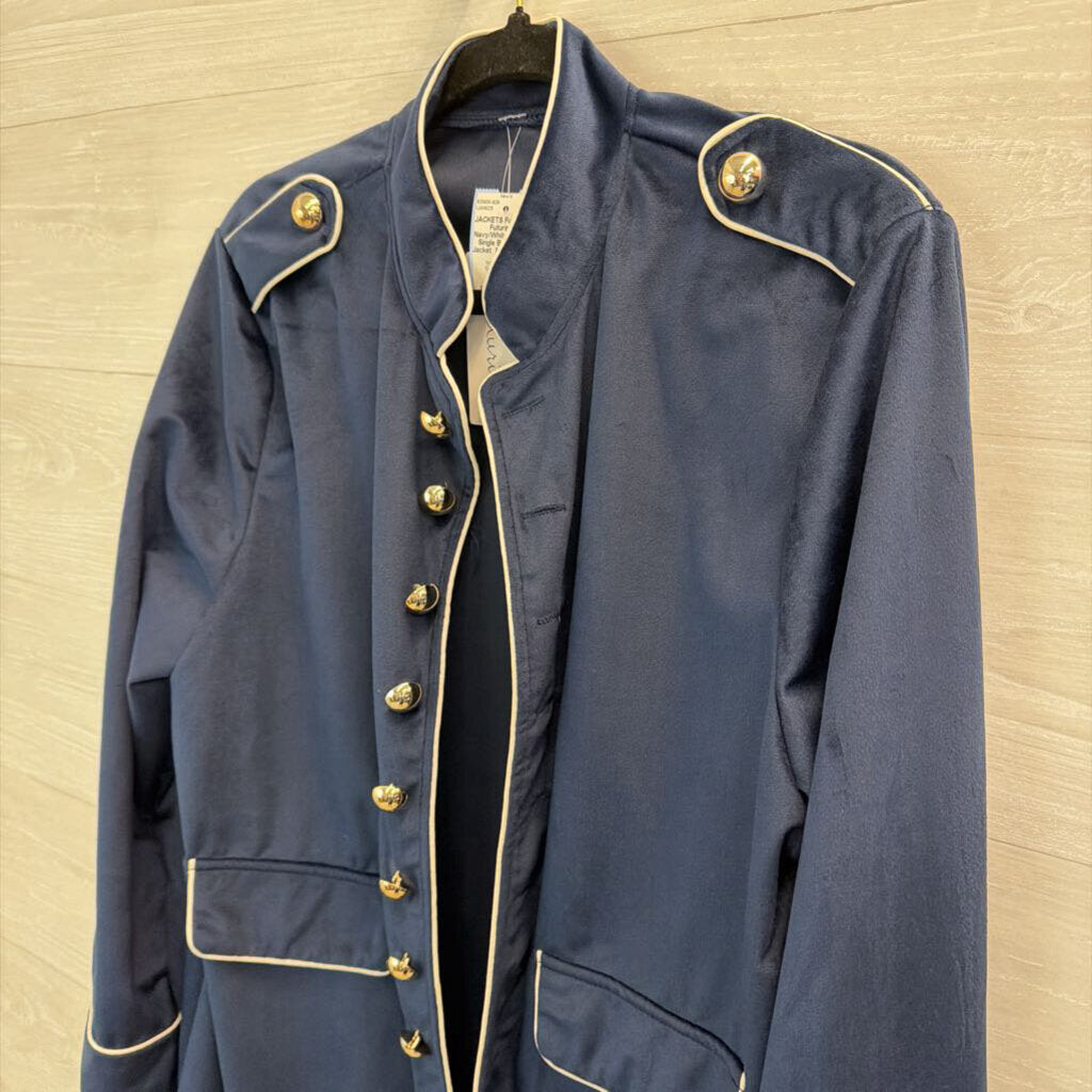 Futurino Navy/White Velvet Single Breasted Jacket
