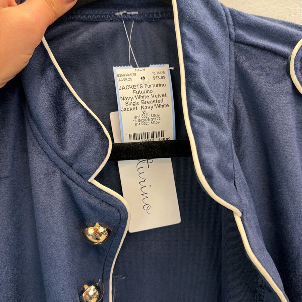 Futurino Navy/White Velvet Single Breasted Jacket