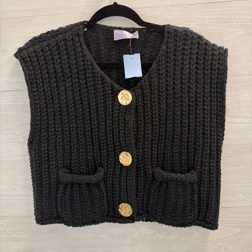 Wisteria Lane Black/Gold Knit Sweater Vest Large
