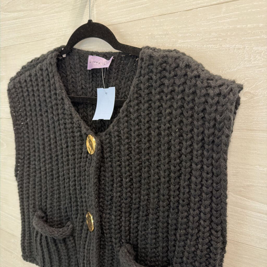Wisteria Lane Black/Gold Knit Sweater Vest Large