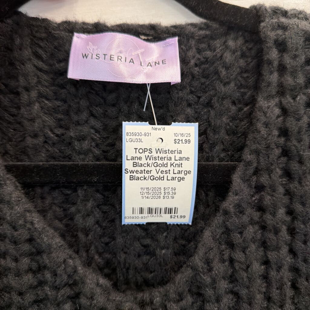 Wisteria Lane Black/Gold Knit Sweater Vest Large