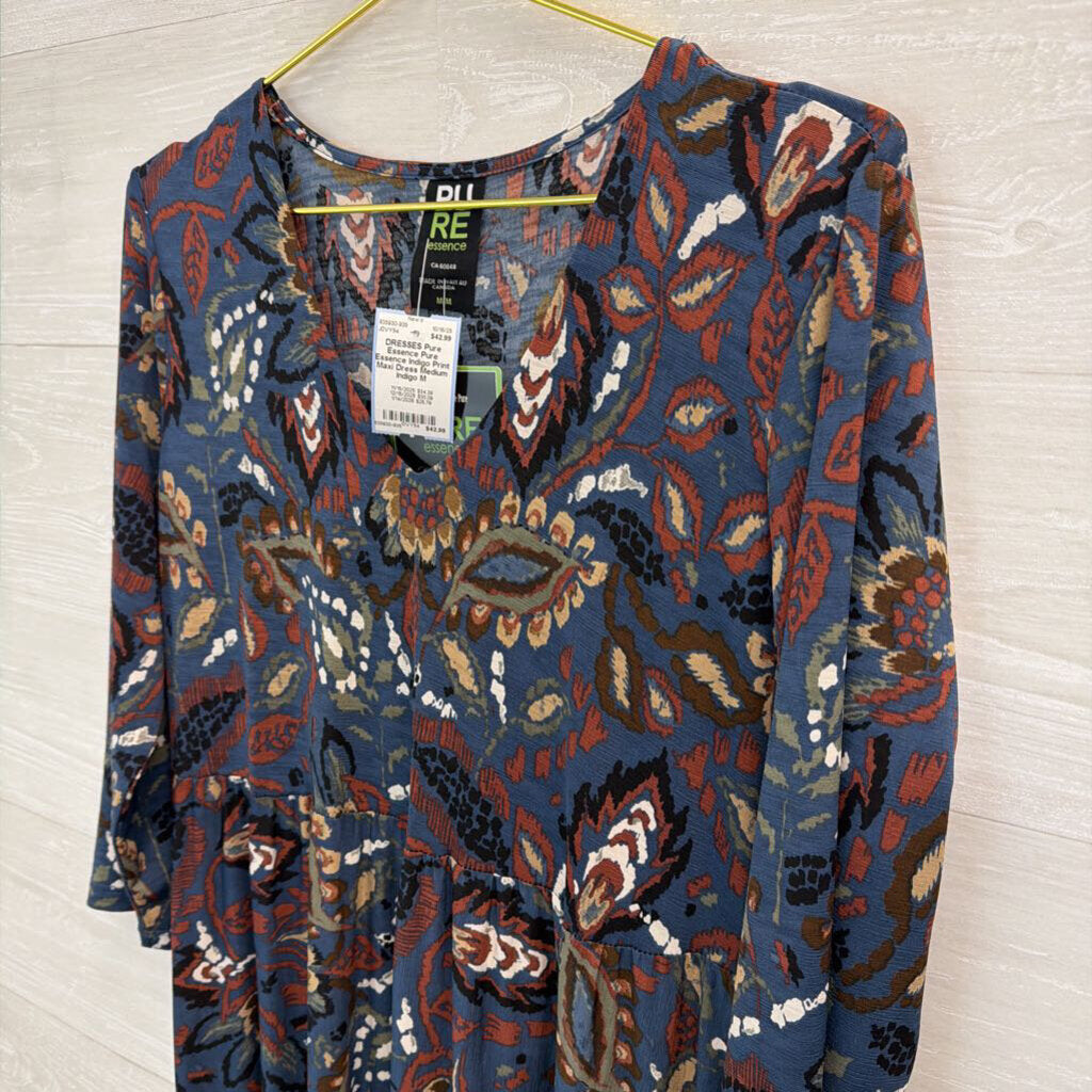 Pure Essence Indigo Print Maxi Dress Medium