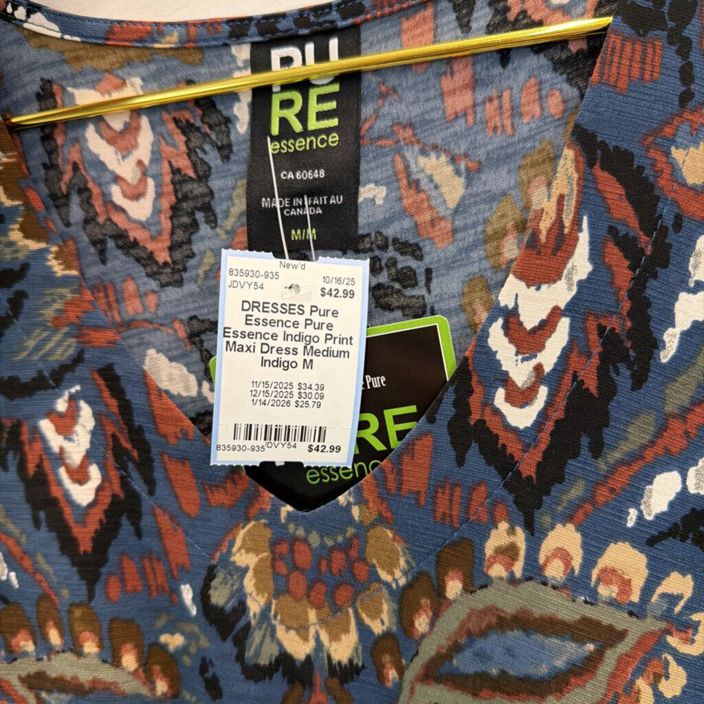 Pure Essence Indigo Print Maxi Dress Medium
