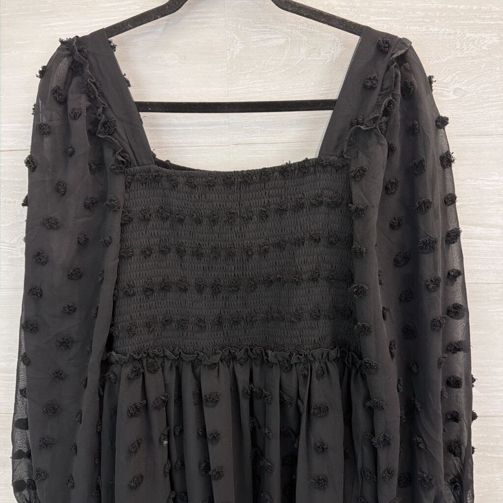 BTFBM Black Textured Dot Long Sleeve Dress Large