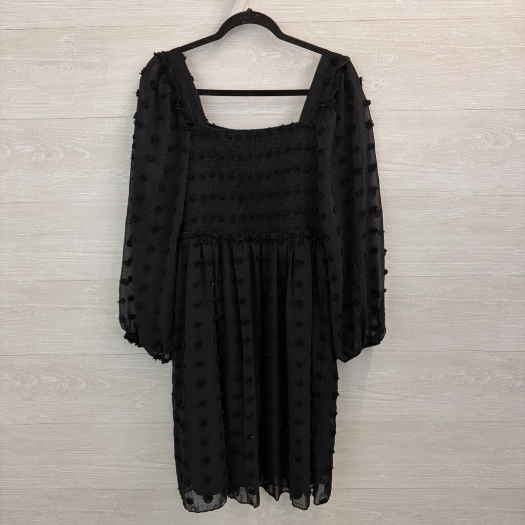 BTFBM Black Textured Dot Long Sleeve Dress Large