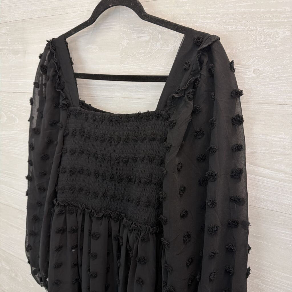 BTFBM Black Textured Dot Long Sleeve Dress Large