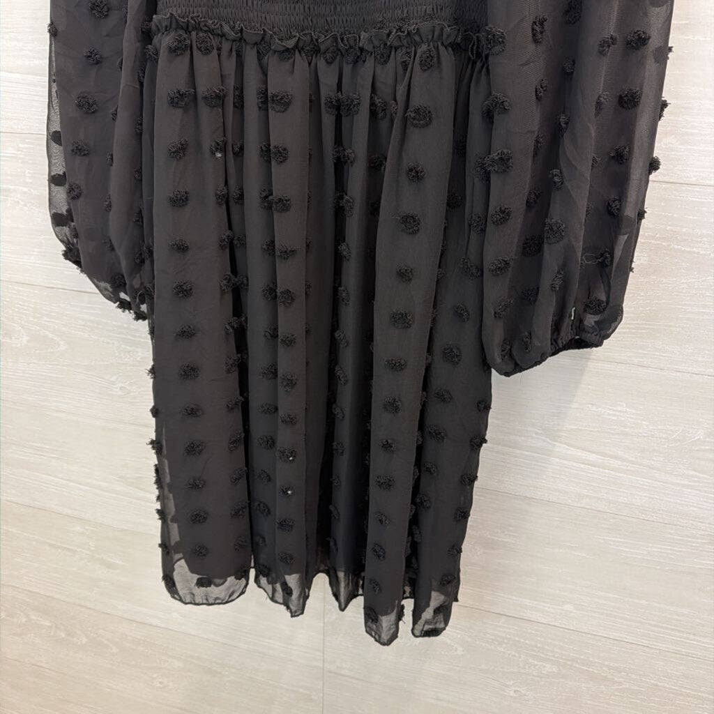 BTFBM Black Textured Dot Long Sleeve Dress Large