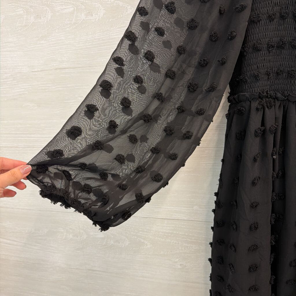 BTFBM Black Textured Dot Long Sleeve Dress Large
