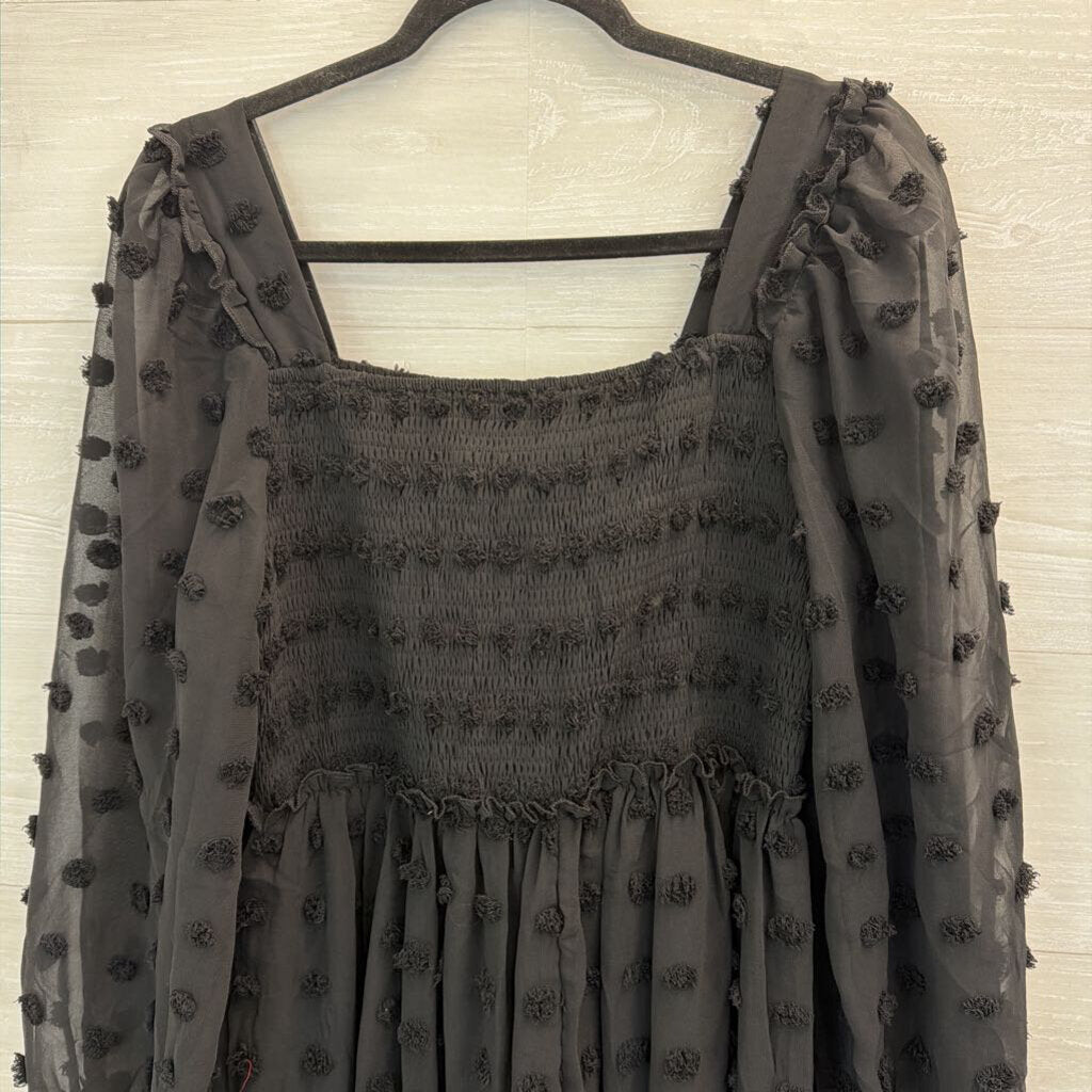 BTFBM Black Textured Dot Long Sleeve Dress Large