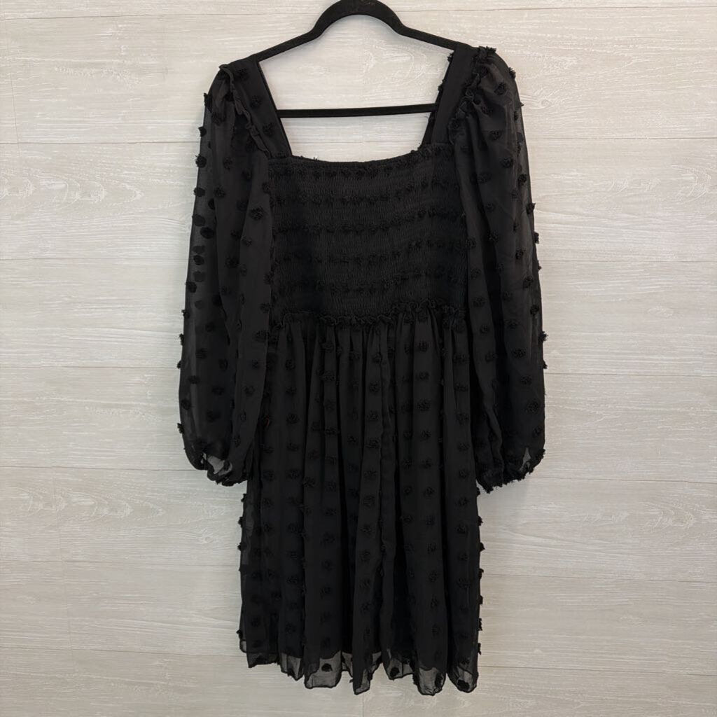 BTFBM Black Textured Dot Long Sleeve Dress Large