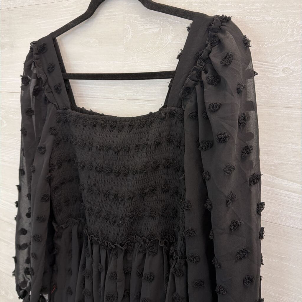 BTFBM Black Textured Dot Long Sleeve Dress Large