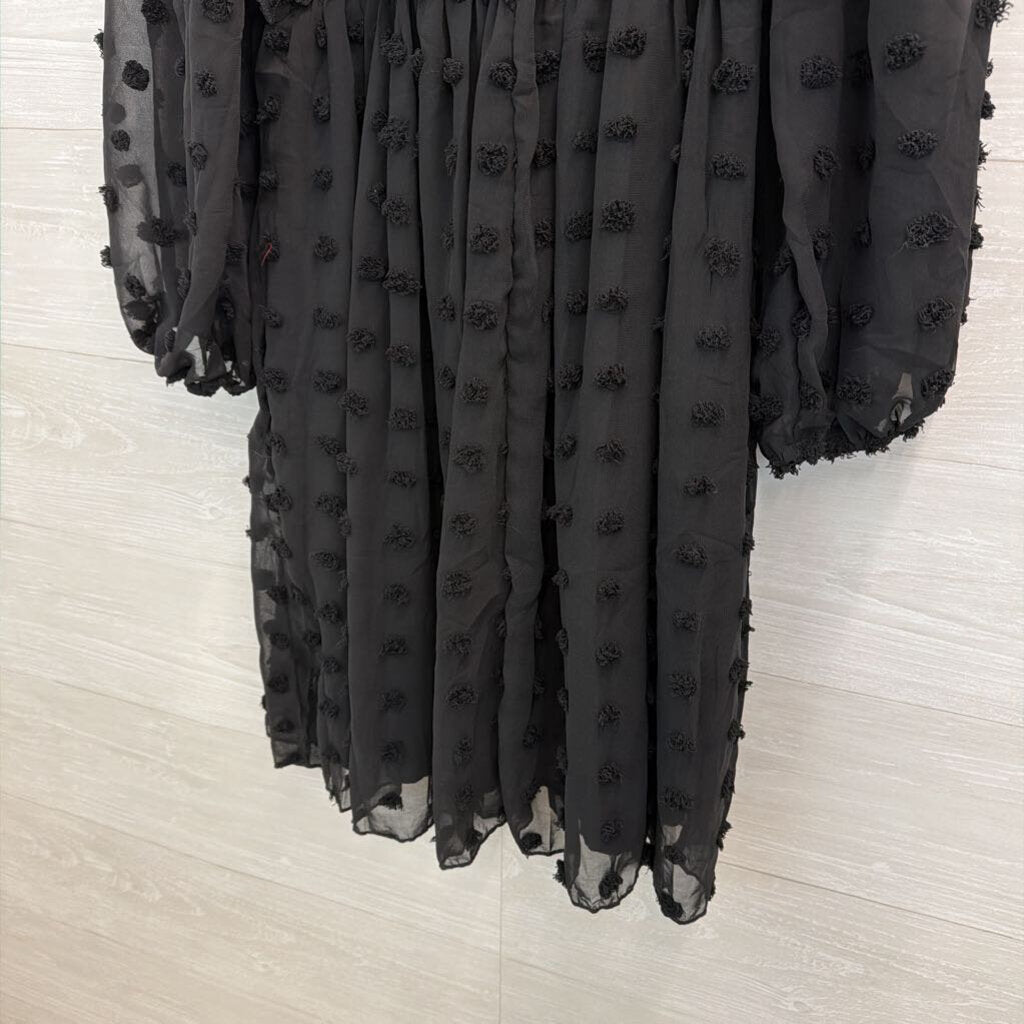 BTFBM Black Textured Dot Long Sleeve Dress Large