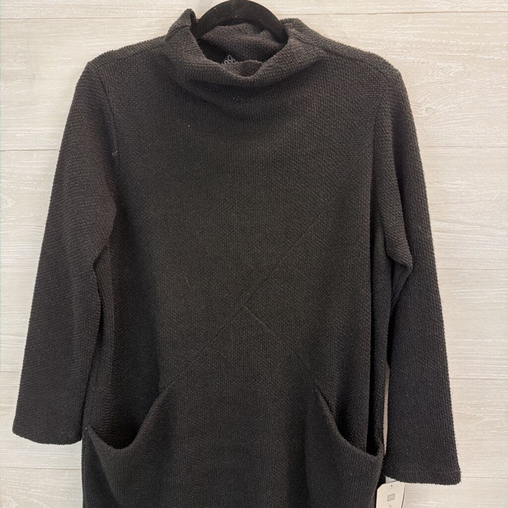 Clara Sun Woo Black Knit Mock Neck Sweater Dress Large