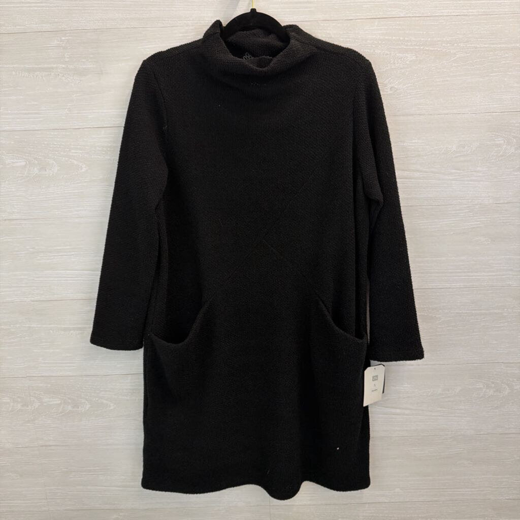 Clara Sun Woo Black Knit Mock Neck Sweater Dress Large