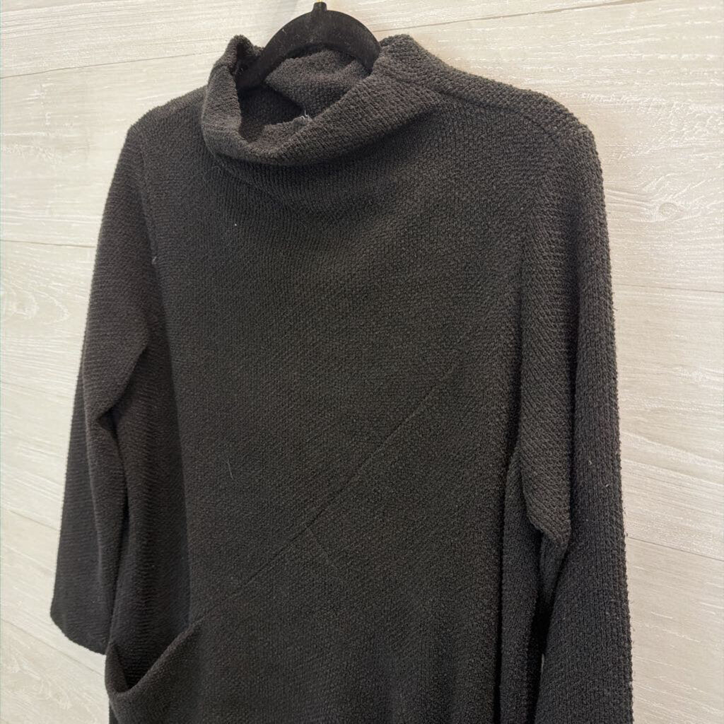 Clara Sun Woo Black Knit Mock Neck Sweater Dress Large