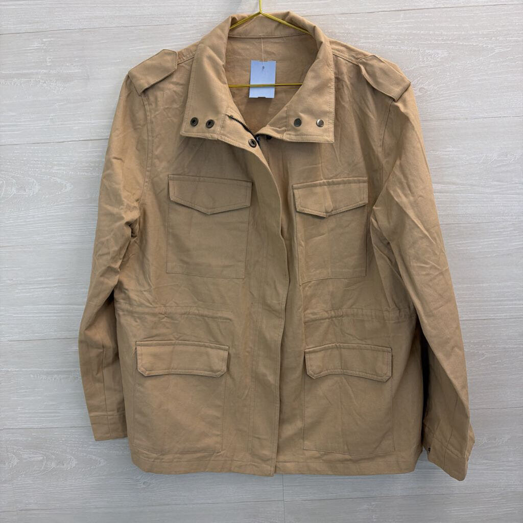 Khaki Zip Up Utility Lightweight Jacket Extra Large