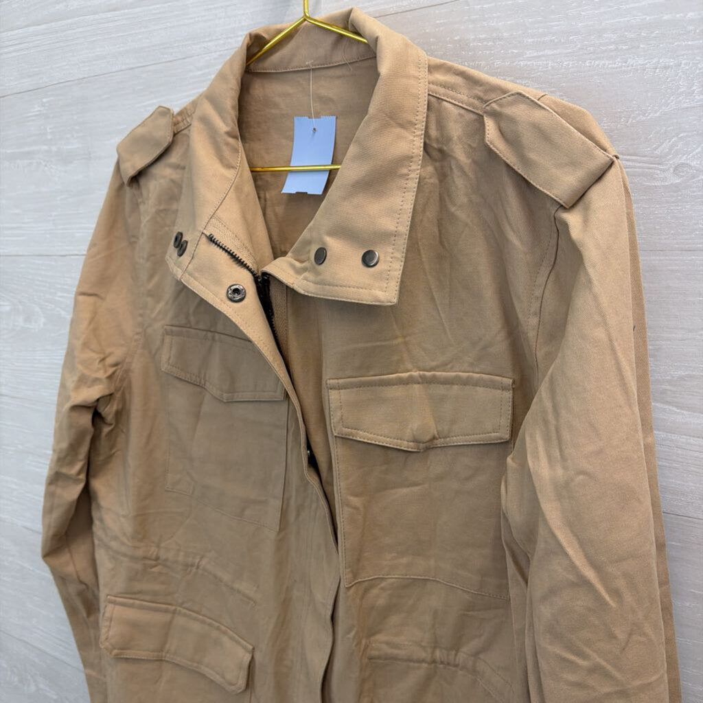 Khaki Zip Up Utility Lightweight Jacket Extra Large