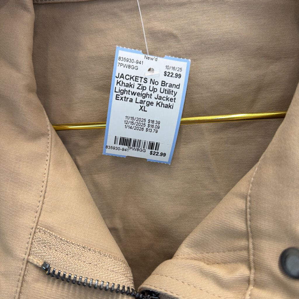 Khaki Zip Up Utility Lightweight Jacket Extra Large