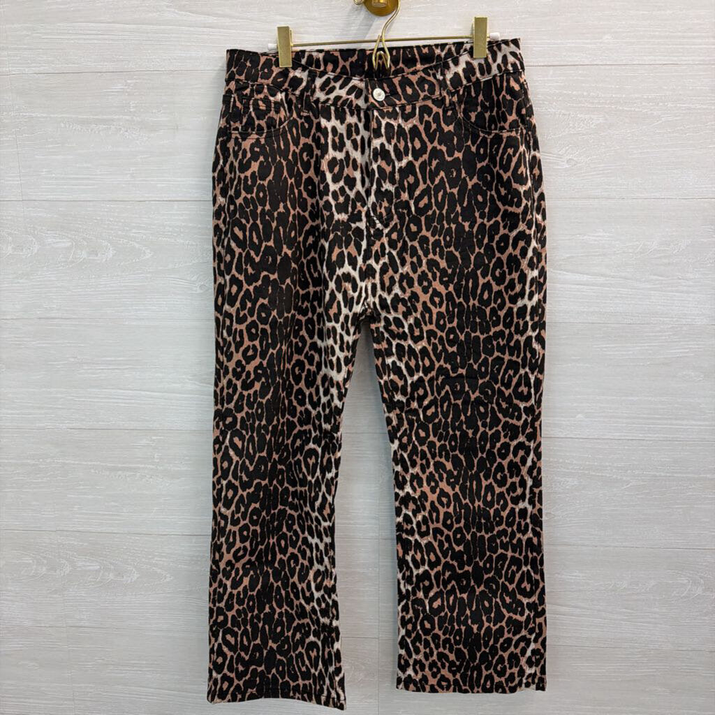 Brown/ Black Leopard Print Wide Leg Pants Large