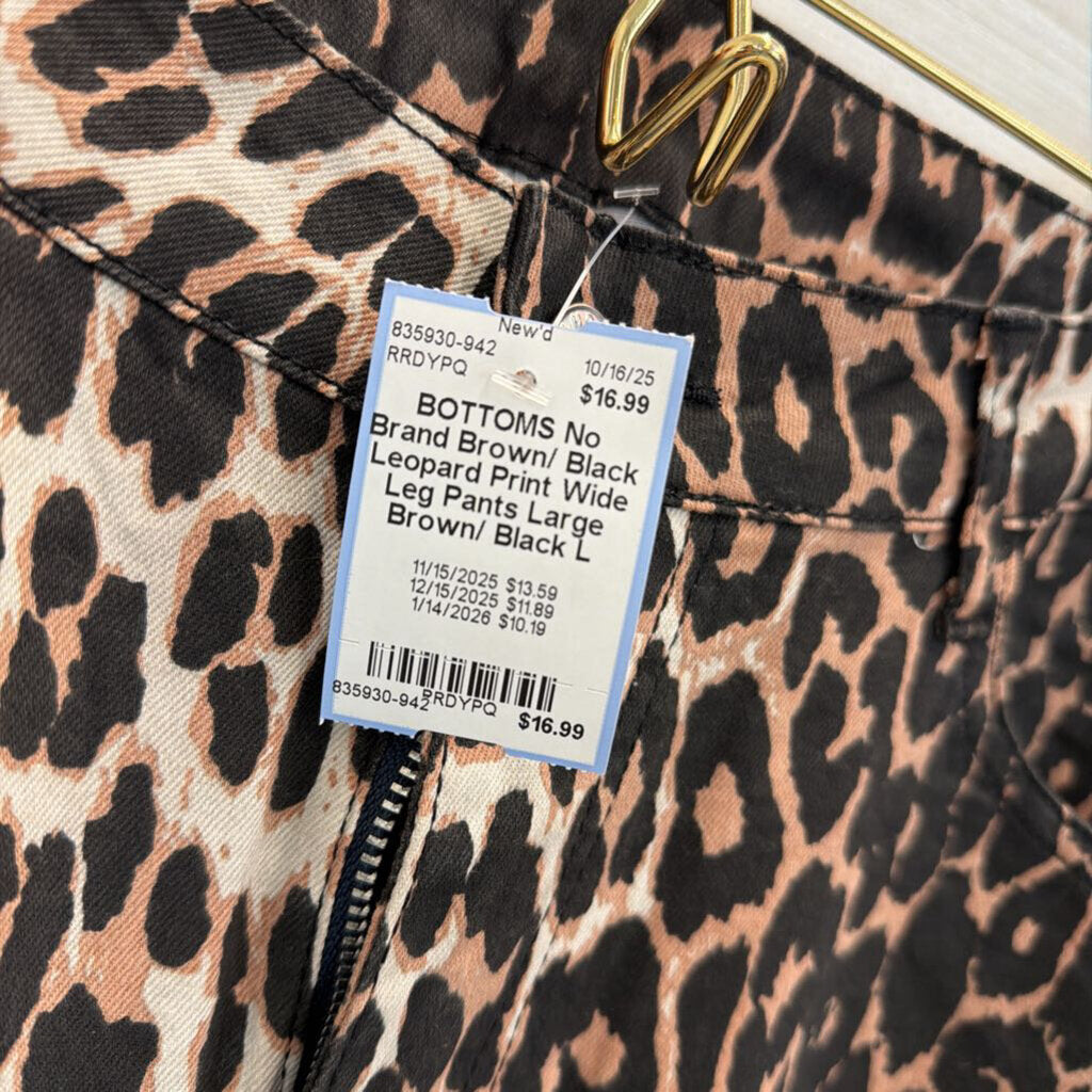 Brown/ Black Leopard Print Wide Leg Pants Large