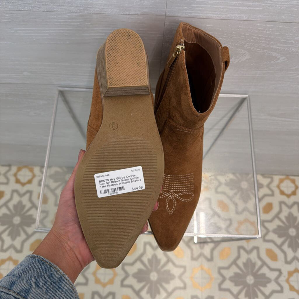 Hey Girl Brown Suede Quittin Time Fashion Western Boots 9
