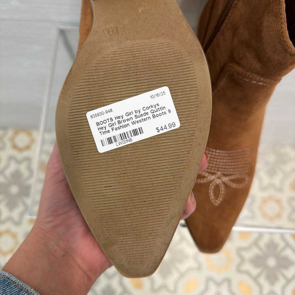Hey Girl Brown Suede Quittin Time Fashion Western Boots 9