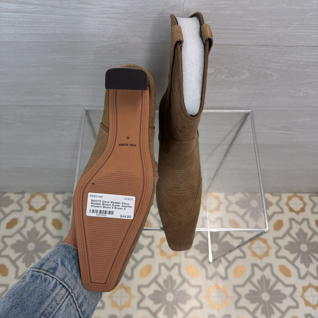 Steve Madden Brown Suede Josefine Western Boots 9