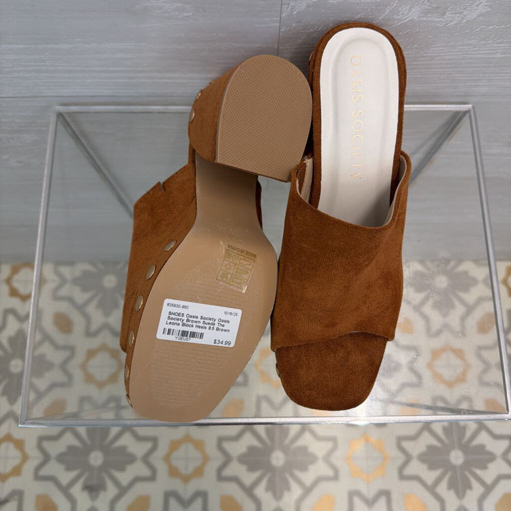 Oasis Society Brown Suede The Leona Block Heels 8.5