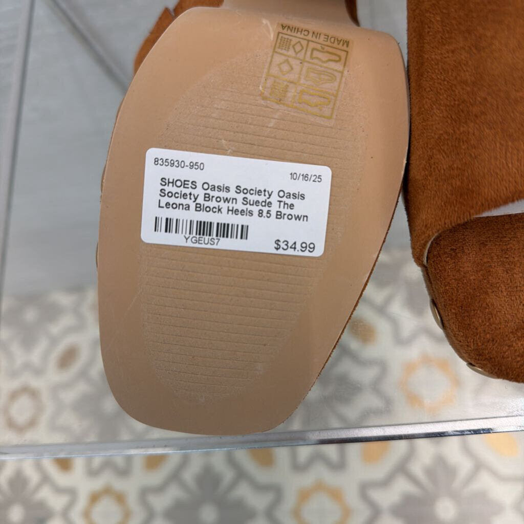 Oasis Society Brown Suede The Leona Block Heels 8.5